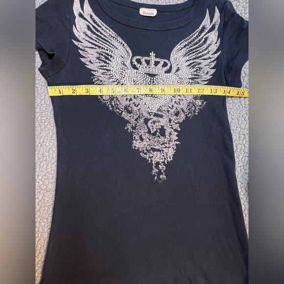Davida Short Sleeve Graphic Print T Shirt Womens Size Medium Black & Rhinestone - Picture 7 of 7